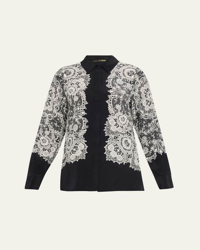 Willa Lace-Print Silk Blouse